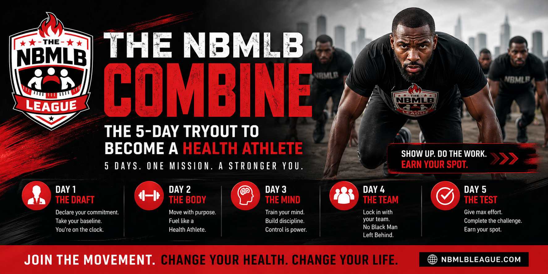 The NBMLB Combine athletes at the starting line